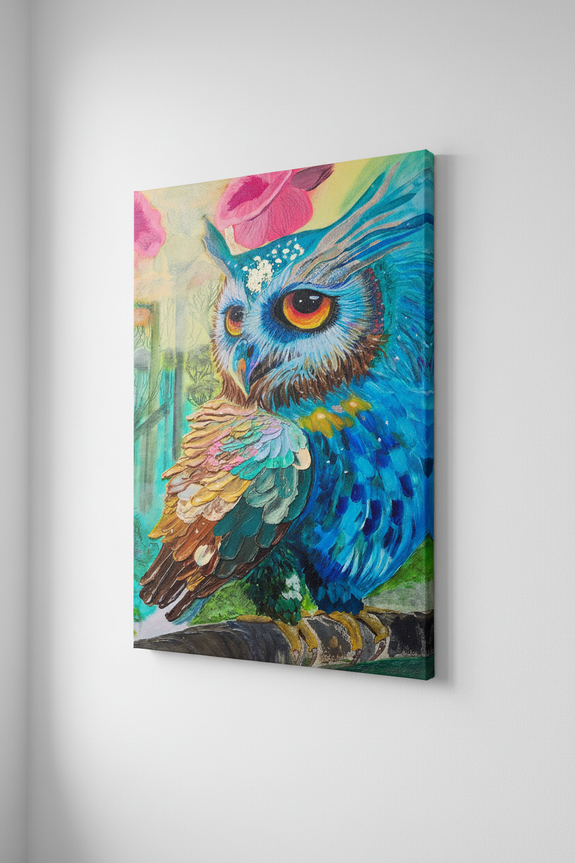 Blue Owl Canvas Print Mockup