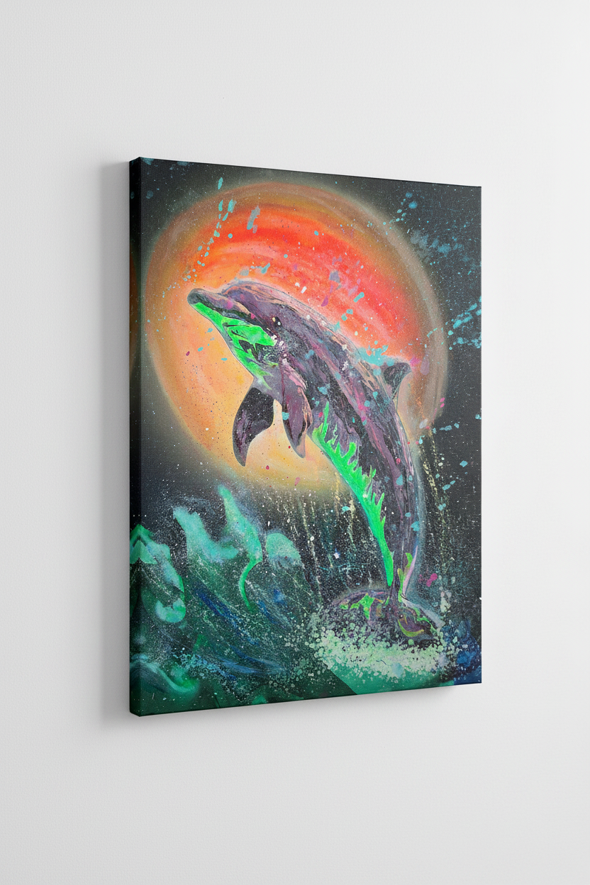 Dolphin Splash Canvas Print Mockup