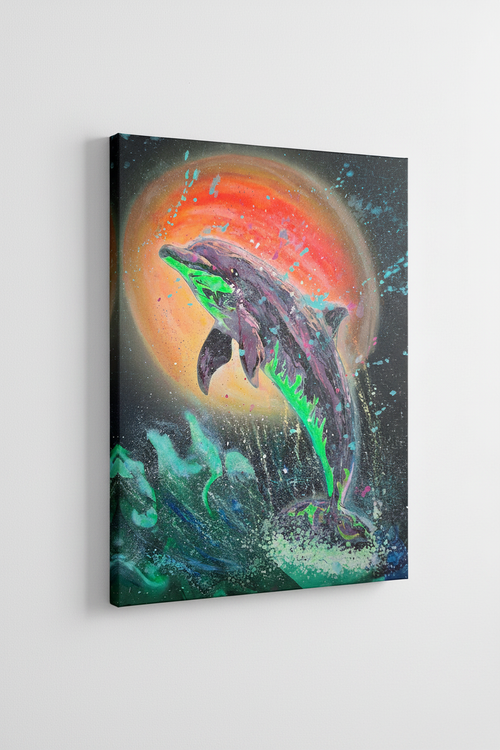 Dolphin Splash Canvas Print Mockup