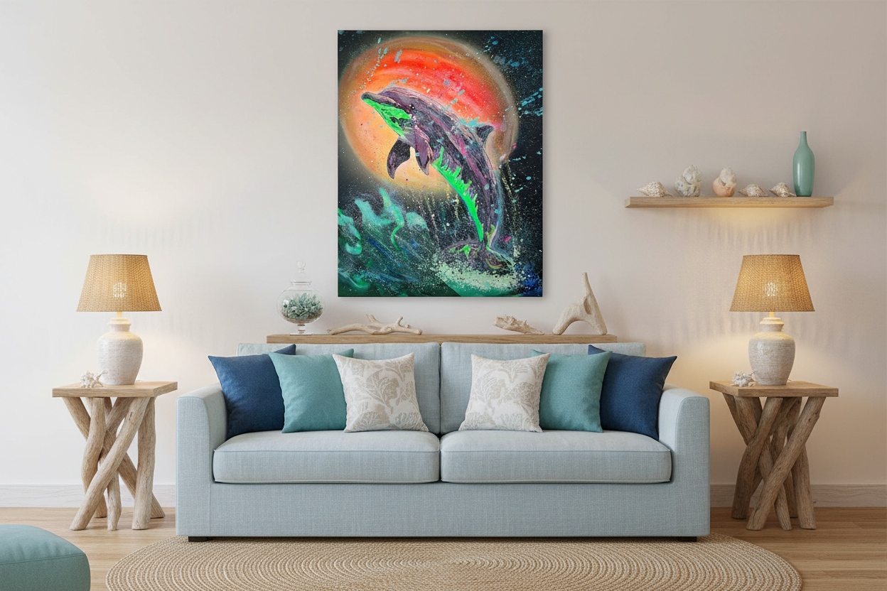 Dolphin Splash Coastal Room Mockup