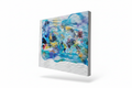 Blue Rhythm hand-embellished textured canvas print featuring deep blues, teals and turquoise abstract brushstrokes with white wave texture border