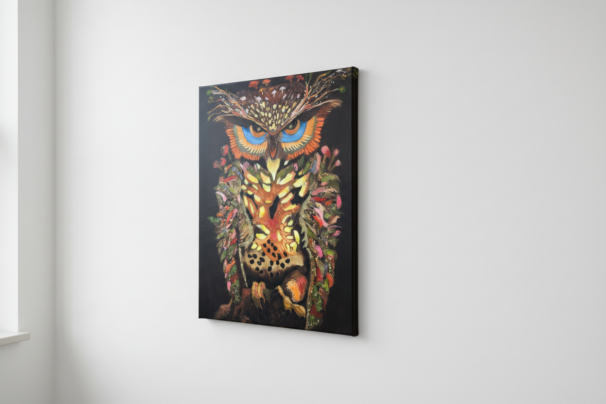 Whimsical Owl Canvas Print Mockup